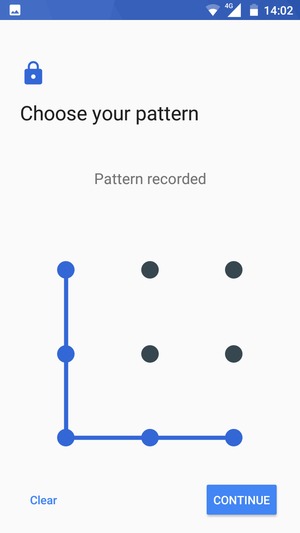 Draw an unlock pattern and select CONTINUE