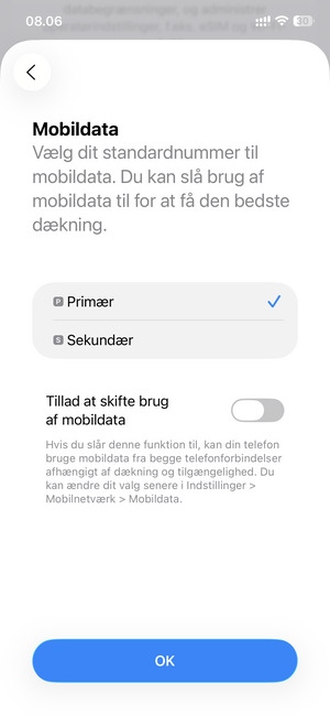 Vælg din foretrukne mulighed og vælg OK