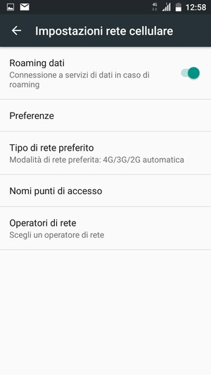 Attiva o disattiva Roaming dati