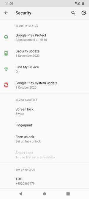 To activate your screen lock, go to the Security menu and select Screen lock