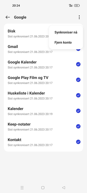 Velg Synkroniser nå