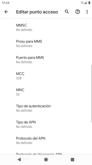 Desplácese hacia abajo e introduzca la información de Internet
