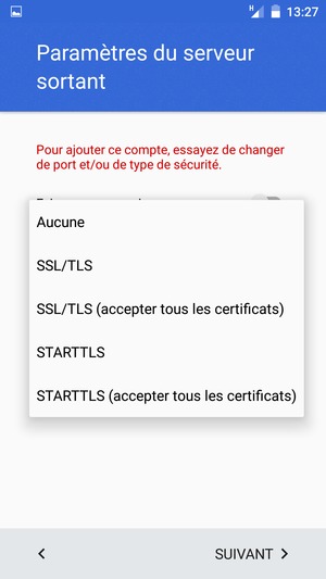 Sélectionnez Aucune puis SUIVANT