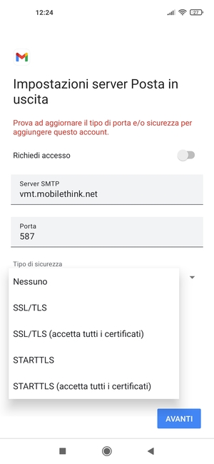 Seleziona Nessuno e AVANTI