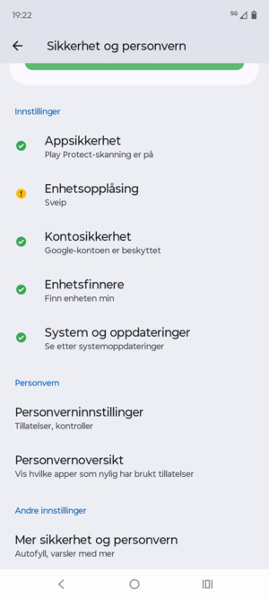 Bla til og velg Mer sikkerhet og personvern