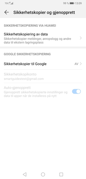 Velg Sikkerhetskopier til Google