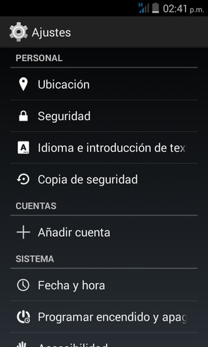 Desplácese y seleccione Seguridad