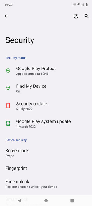To activate your screen lock, go to the Security menu and select Screen lock