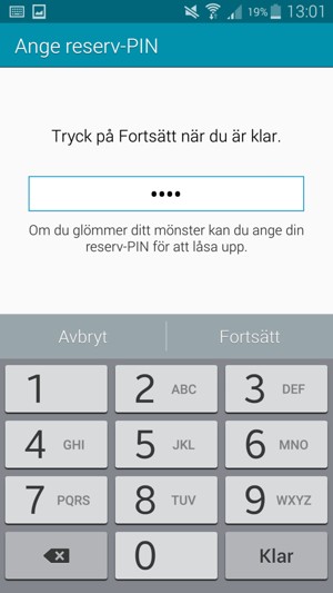 Ange en Reserv-PIN och välj Fortsätt