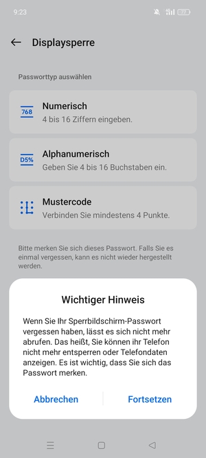 Wählen Sie Fortsetzen
