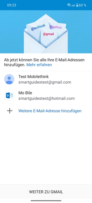 Wählen Sie WEITER ZU GMAIL