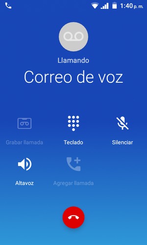 Si el correo de voz está llamando como aparece esta pantalla, el teléfono está configurado correctamente.