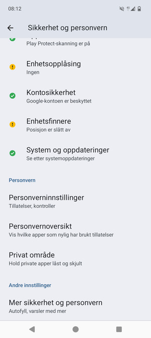 Bla til og velg Mer sikkerhet og personvern