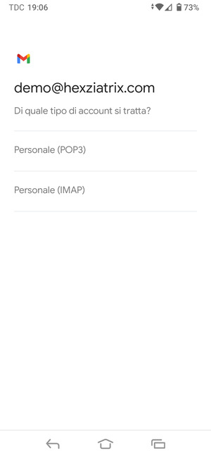 Seleziona Personale (POP3) o Personale (IMAP)