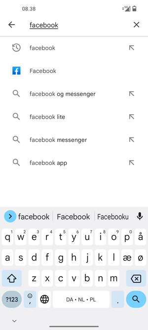 Indtast navnet på appen og vælg Søg
