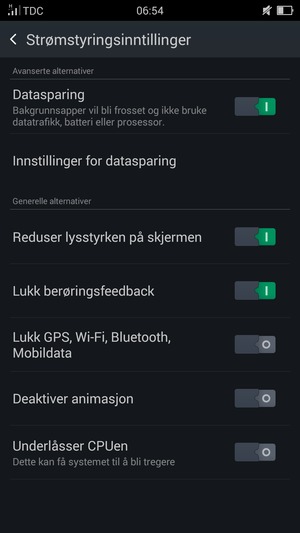 Slå på Strømsparingsmodi