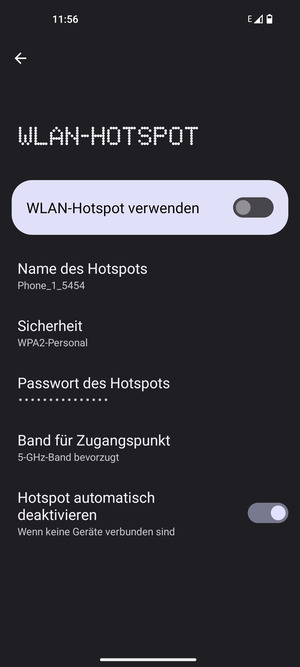 Wählen Sie Passwort des Hotspots