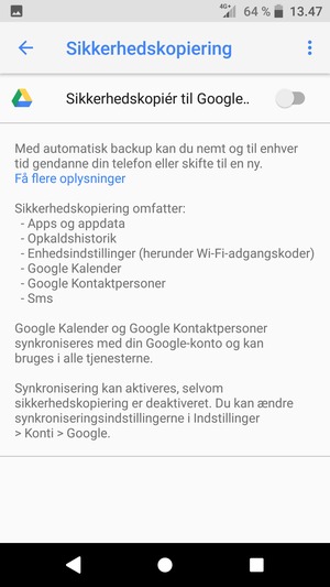 Aktiver Sikkerhedskopiér til Google..