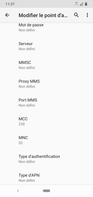 Faites défiler vers le bas et saisissez les informations MMS