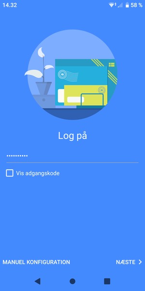 Indtast din adgangskode og vælg MANUEL KONFIGURATION