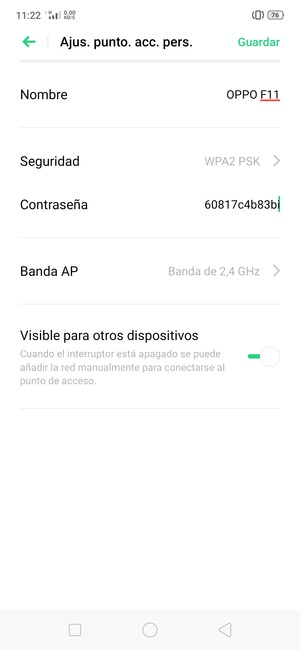 Introduzca una contraseña de punto de acceso Wi-Fi de al menos 8 caracteres y seleccione Guardar
