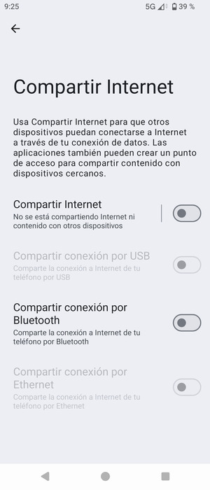 Seleccione Compartir Internet