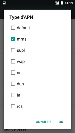 Cochez la case mms et sélectionnez OK