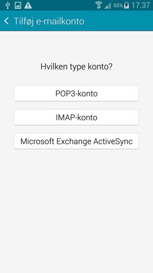 Vælg POP3-konto eller IMAP-konto