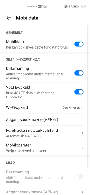 Slå Dataroaming til eller fra