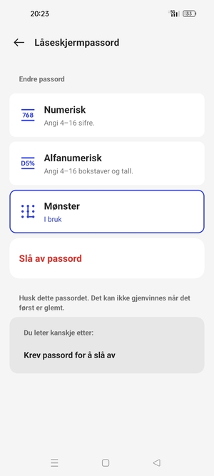 Telefonen din er nå sikret med en skjermlås