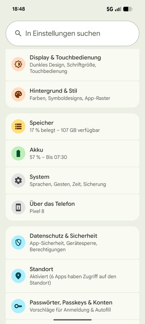 Scrollen Sie und wählen Sie System