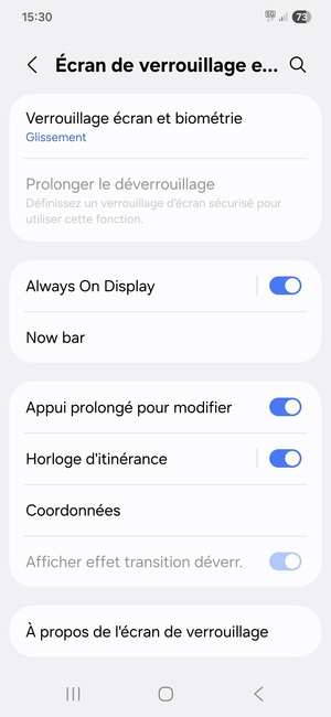 Sélectionnez Verrouillage écran et biométrie