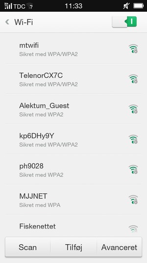 Vælg det trådløse netværk, du ønsker at oprette forbindelse til