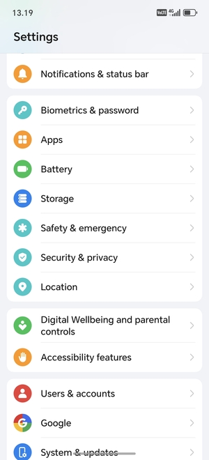 Scroll to and select Security & privacy