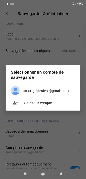 Sélectionnez votre compte de sauvegarde
