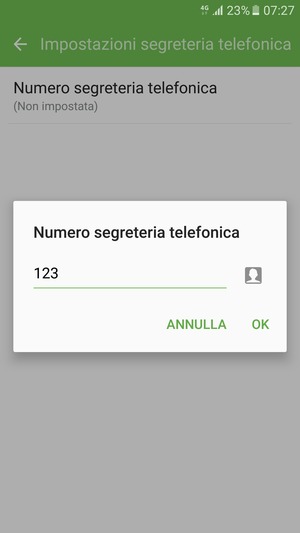Inserisci Numero segreteria telefonica e seleziona OK