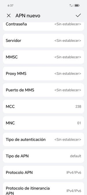 Desplácese hacia abajo y introduzca la información de Internet