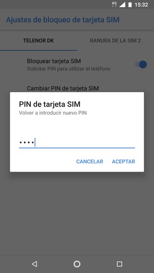 Confirme su nuevo PIN de tarjeta SIM y seleccione ACEPTAR