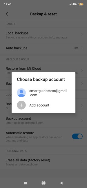 Select your backup account