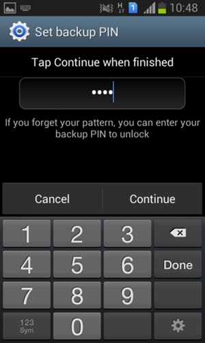Enter a Backup PIN and select Continue