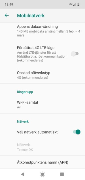 Stäng av Välj nätverk automatiskt