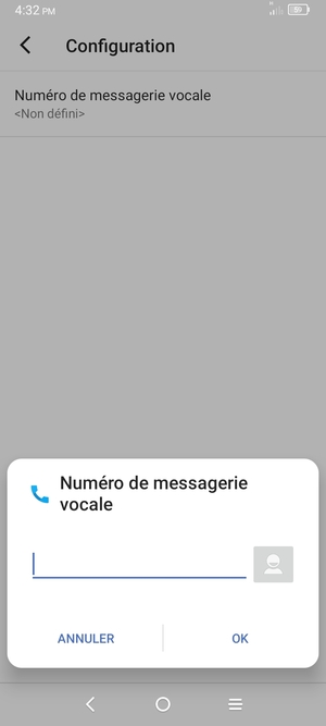 Saisissez le Numéro de messagerie vocale et sélectionnez OK