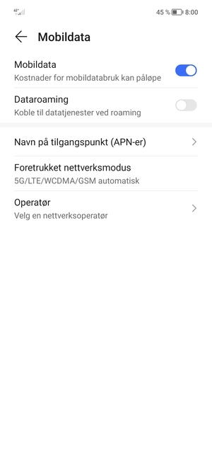 Velg Navn på tilgangspunkt (APN-er)