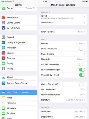 Scroll to and select Mail, Contacts, Calendars and select Add Account