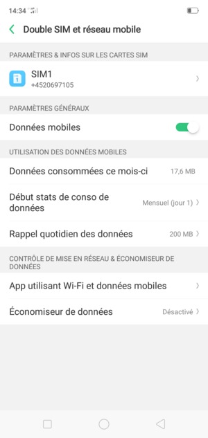 Sélectionnez SIM1 ou SIM2