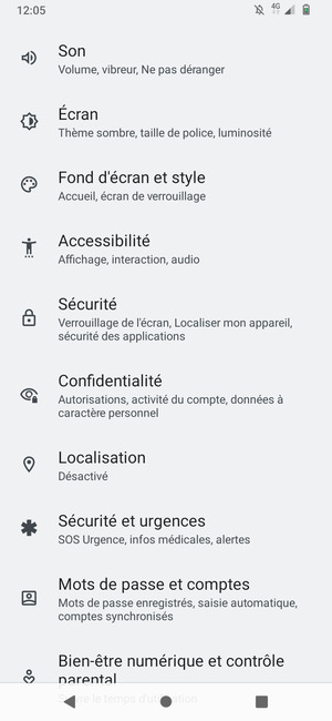 Faites défiler et sélectionnez Sécurité