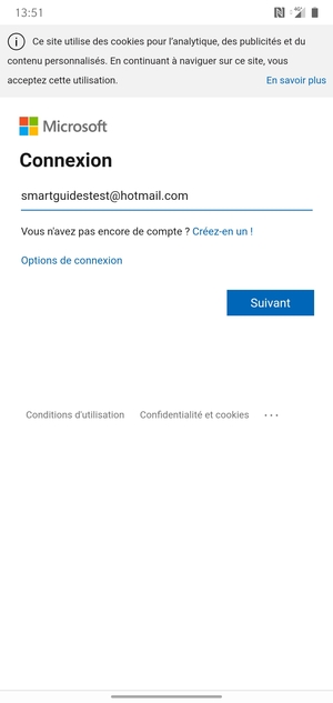 Saisissez votre adresse e-mail et sélectionnez Suivant