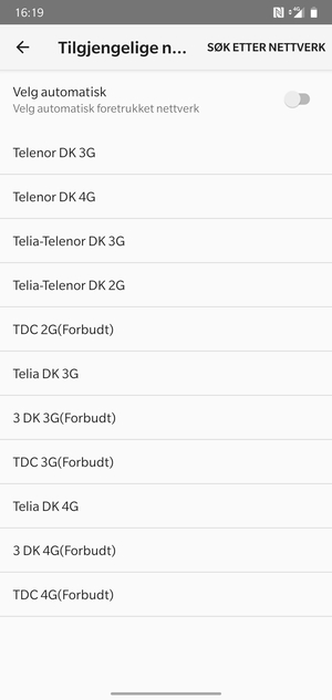 Velg en nettverksoperatør fra listen
