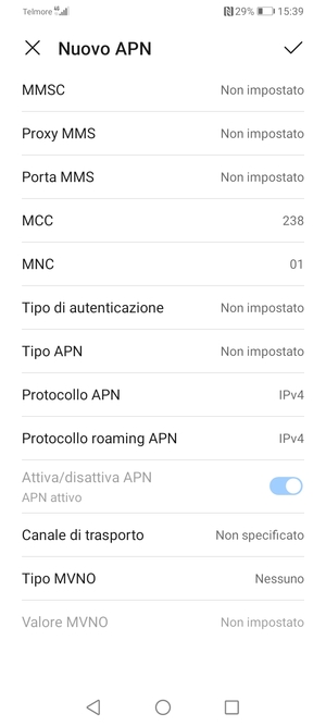 Scorri verso il basso e inserisci le informazioni di internet