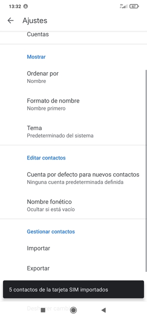Sus contactos se guardarán en su cuenta de Google y se guardarán en su teléfono la próxima vez que Google sea sincronizado.